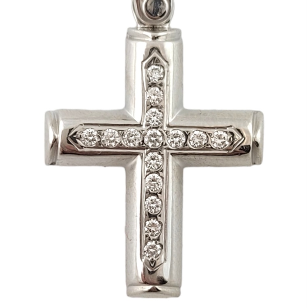 14K White Gold Diamond Cross Pendant Necklace #15893